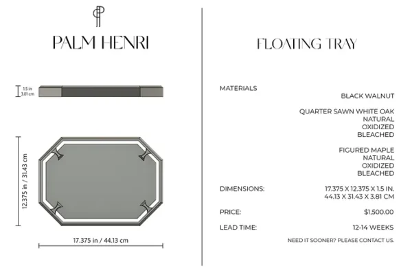 FLOATING TRAY - NATURAL QUARTER SAWN WHITE OAK handmade high-end tray - Image 6