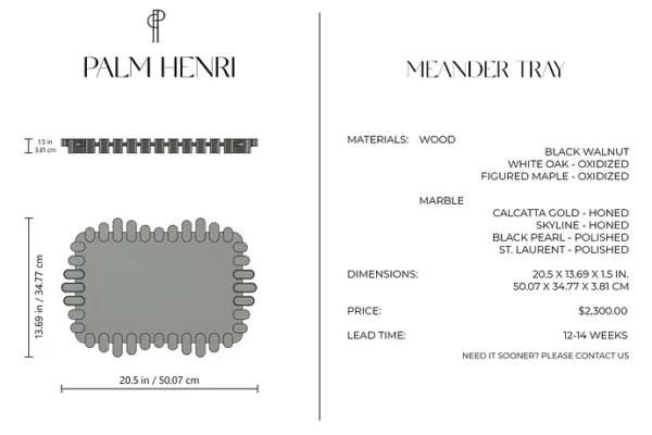 MEANDER TRAY - WALNUT AND CALACATTA GOLD marble wood and brass modern handmade t - Image 7