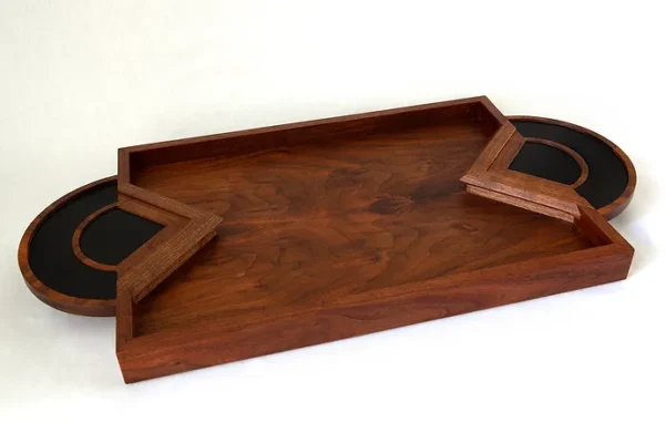 PALM HENRI TRAY - BLACK WALNUT AND BLACK LEATHER wood and leather luxury tray - Image 3