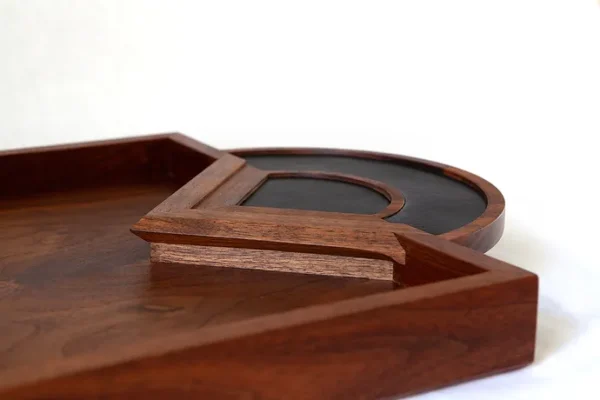 PALM HENRI TRAY - BLACK WALNUT AND BLACK LEATHER wood and leather luxury tray - Image 4