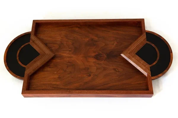 PALM HENRI TRAY - BLACK WALNUT AND BLACK LEATHER wood and leather luxury tray - Image 5