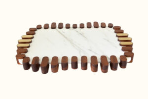 MEANDER TRAY - WALNUT AND CALACATTA GOLD marble wood and brass modern handmade t