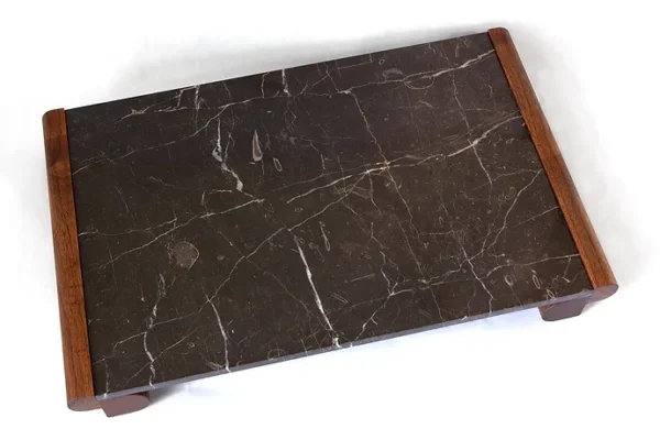 EDIT TRAY - BLACK WALNUT AND ST. LAURENT modern simple marble and wood tray - Image 3