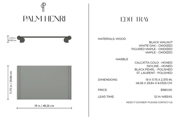 EDIT TRAY - OXIDIZED MAPLE AND SKYLINE simple modern marble and wood tray - Image 5