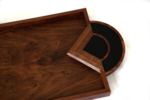 PALM HENRI TRAY - BLACK WALNUT AND BLACK LEATHER wood and leather luxury tray