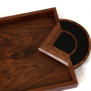 PALM HENRI TRAY - BLACK WALNUT AND BLACK LEATHER wood and leather luxury tray