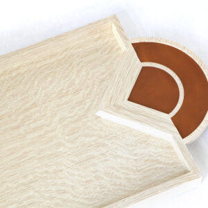 PALM HENRI TRAY - Bleached white oak and sunflower leather